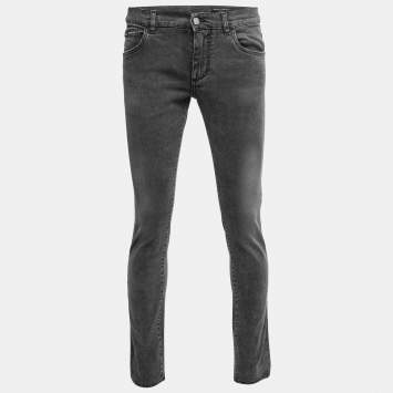 Pre Owned Dolce & Gabbana Grey Distressed Denim Skinny Jeans M Waist 32"