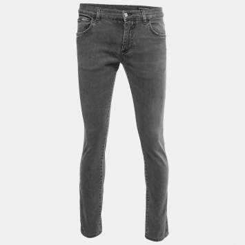 Pre Owned Dolce & Gabbana Grey Distressed Denim Skinny Jeans M Waist 32"