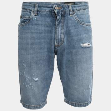 Pre Owned Dolce & Gabbana Blue Distressed Denim Bermuda Shorts M