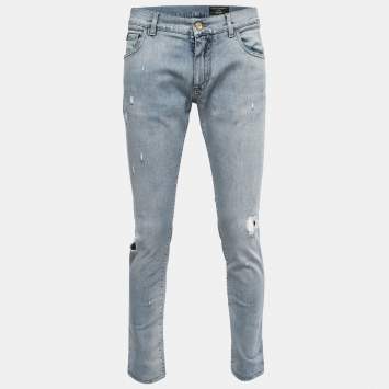 Pre Owned Dolce & Gabbana Washed Distressed Denim Skinny Jeans L Waist 34"