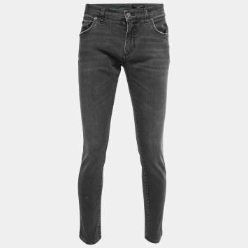 Pre Owned  Dolce & Gabbana Grey Washed Distressed Denim Skinny Jeans Waist 35