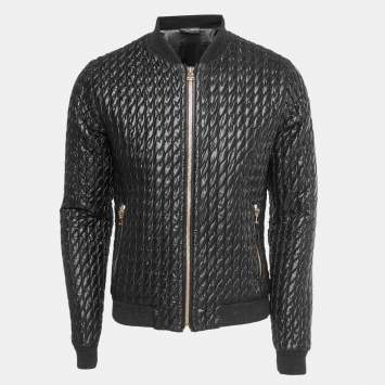 Pre Owned Dolce & Gabbana Black Quilted Nylon Zip Front Bomber Jacket L