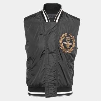 Pre Owned Dolce & Gabbana Black Embroidered Nylon Sleeveless Jacket L