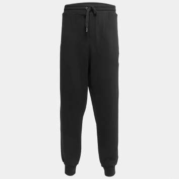 Pre Owned Dolce & Gabbana Black Cotton Knit Logo Embroidered Jogger Pants 5XL