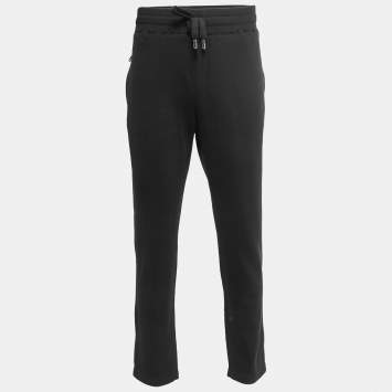 Pre Owned Dolce & Gabbana Black Cotton Knit Zip Detail Track Pants 5XL