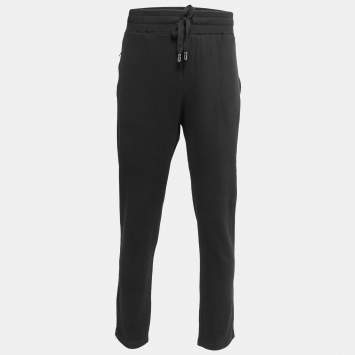 Pre Owned Dolce & Gabbana Black Cotton Knit Zip Detail Track Pants 5XL