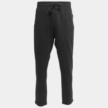 Pre Owned Dolce & Gabbana Black Cotton Knit Zip Detail Track Pants 5XL