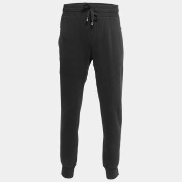 Pre Owned Dolce & Gabbana Black Cotton Knit Zip Detail Jogger Pants 5XL