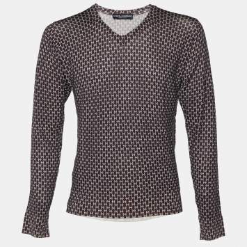 Pre Owned Dolce & Gabbana Multicolor Printed Virgin Wool V-Neck Pullover L