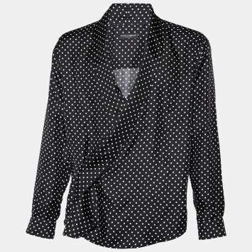 Pre Owned Dolce & Gabbana Black Polka Dot Silk Wrap Shirt M