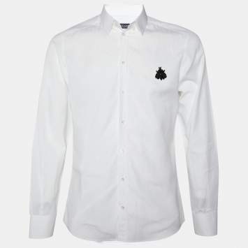 Pre Owned Dolce & Gabbana White Cotton Bee Embellished Shirt L