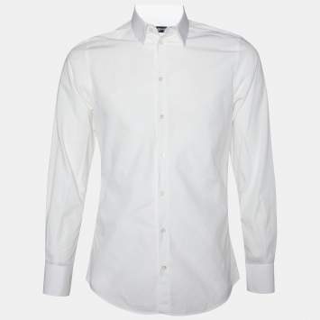 Pre Owned Dolce & Gabbana White Cotton Gold Fit Shirt M