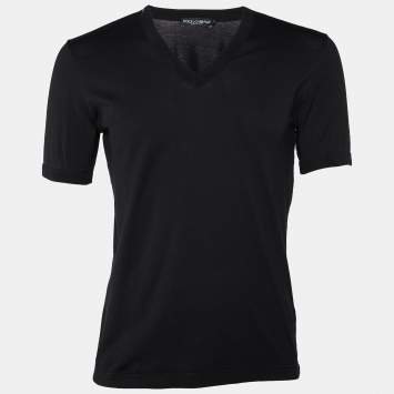Pre Owned Dolce & Gabbana Black Cotton Knit V-Neck T-Shirt S