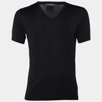 Pre Owned Dolce & Gabbana Black Cotton Knit V-Neck T-Shirt S