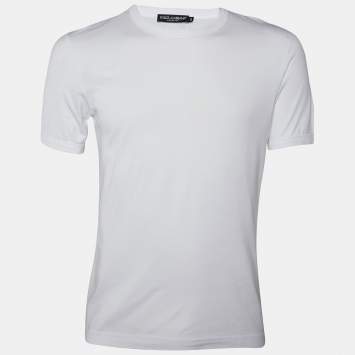Pre Owned Dolce & Gabbana White Cotton Knit Round Neck T-Shirt S