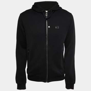 Pre Owned Dolce & Gabbana Black Cotton Hooded Zip Front Jacket XL