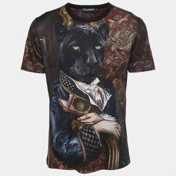 Pre Owned Dolce & Gabbana Multicolor Panther Printed Cotton Knit Crewneck T-Shirt XL