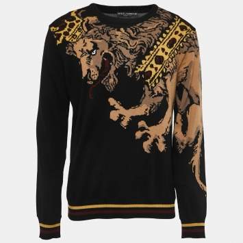 مملوكة مسبقًا Dolce & Gabbana Black Patterned Wool Knit Sweater XL