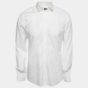 Pre Owned Dolce & Gabbana White Cotton Gold Fit Button Front Full Sleeve Shirt M