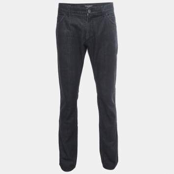 Pre Owned Dolce & Gabbana Black Grey Denim Straight Fit Jeans L Waist 35"