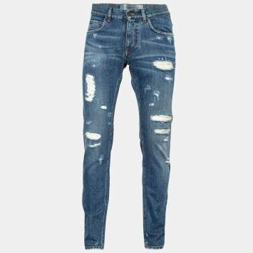 Pre Owned Dolce & Gabbana Blue Denim Distressed Jeans S