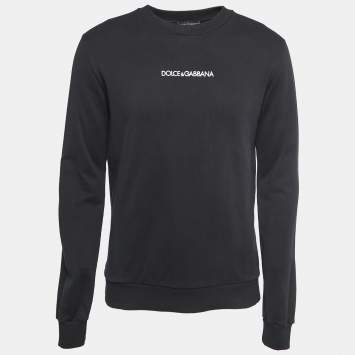 Pre Owned Dolce & Gabbana Black Logo Embroidered Cotton Crew Neck Sweatshirt M