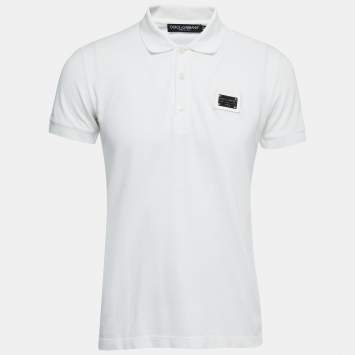 Pre Owned Dolce & Gabbana White Cotton Pique Polo T-Shirt M