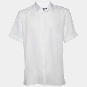 Pre Owned Dolce & Gabbana White Linen Short Sleeve Martini Shirt XXL