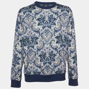 Pre Owned Dolce & Gabbana Blue Baroque Jacquard Knit Sweater XL