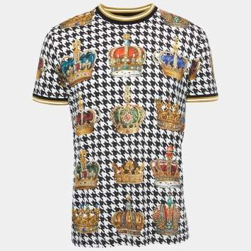 Pre Owned Dolce & Gabbana Multicolor Crown Print Knit Crew Neck T-Shirt XL