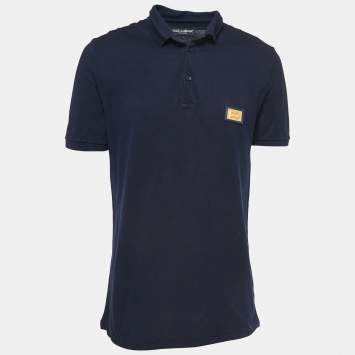 Pre Owned Dolce & Gabbana Navy Blue Cotton Pique Logo Detail Polo T-shirt XL
