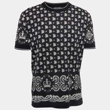 Pre Owned Dolce & Gabbana Black Cotton All Over Logo Print Crew Neck T-Shirt XL