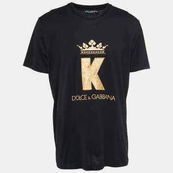 Pre Owned Dolce & Gabbana Black Embroidered Cotton Crew Neck T-shirt 2XL