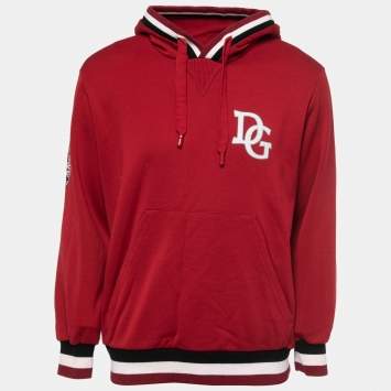 Pre Owned Dolce & Gabbana Red Printed Cotton Knit Hoodie XL