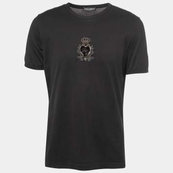Pre Owned Dolce & Gabbana Black Embroidered Crew Neck Half Sleeve T-Shirt 2XL