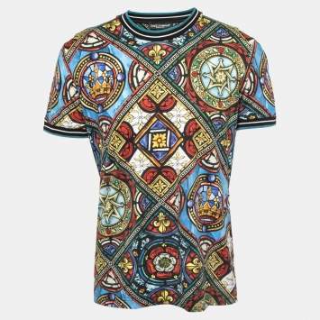 Pre Owned Dolce & Gabbana Multicolor Printed Cotton Crewneck T-Shirt XL