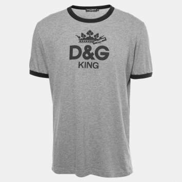 Pre Owned Dolce & Gabbana Grey Logo Printed Cotton Crewneck T-Shirt XL