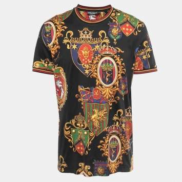 Pre Owned Dolce & Gabbana Black/Multicolor Printed Cotton Crew Neck T-Shirt 2XL
