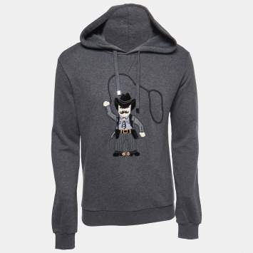 Pre Owned Dolce & Gabbana Grey Cowboy Patch Cotton Hoodie XS