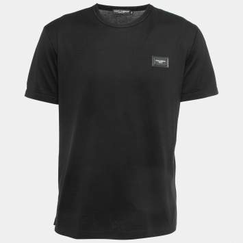 Pre Owned Dolce & Gabbana Black Cotton Logo Patch Crew Neck Half Sleeve T-Shirt XXL