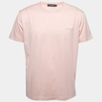 Pre Owned Dolce & Gabbana Pink Cotton Logo Patch Crew Neck Half Sleeve T-Shirt XXL