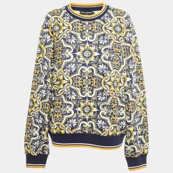 Pre Owned Dolce & Gabbana Multicolor Majolica Printed Cotton Sweatshirt XL