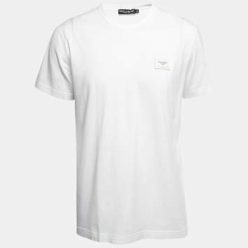 Pre Owned Dolce & Gabbana White Cotton Logo Plaque Detail T-Shirt 2XL