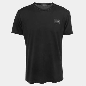 Pre Owned Dolce & Gabbana Black Cotton Logo Plaque Crew Neck T-Shirt XXL