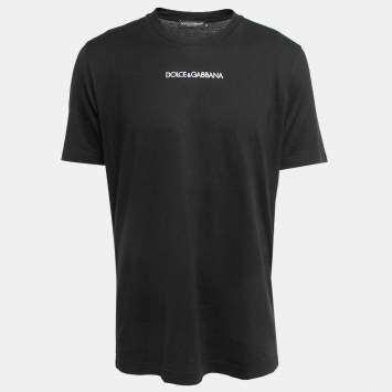 Pre Owned Dolce & Gabbana Black Cotton Logo Embroidered Crew Neck T-Shirt XXL