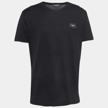 Pre Owned Dolce & Gabbana Black Cotton Logo Patch Crew Neck Half Sleeve T-Shirt XXL