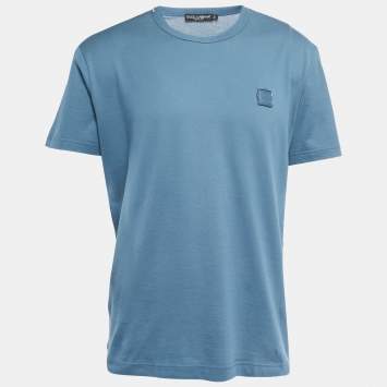 Pre Owned Dolce & Gabbana Teal Blue Cotton Crew Neck Half Sleeve T-Shirt XXL
