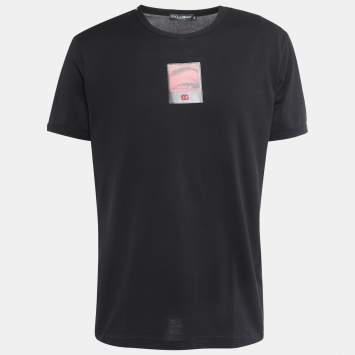 Pre Owned Dolce & Gabbana Black Digital Print Patch Cotton Crew Neck T-Shirt XXL