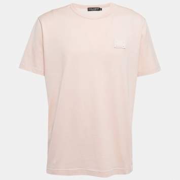 Pre Owned Dolce & Gabbana Pink Cotton Logo Patch Crew Neck Half Sleeve T-Shirt 4XL