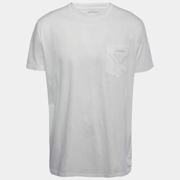 Pre Owned Prada White Cotton Logo Pocket Detail Crew Neck Half Sleeve T-Shirt 3XL